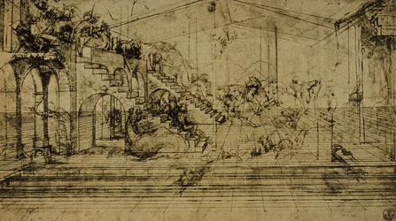 Estudio de perspectiva, dibujo de Leonardo da Vinci. Gabinetto dei Disegni e delle Stampe, Galería Uffizi, Florencia